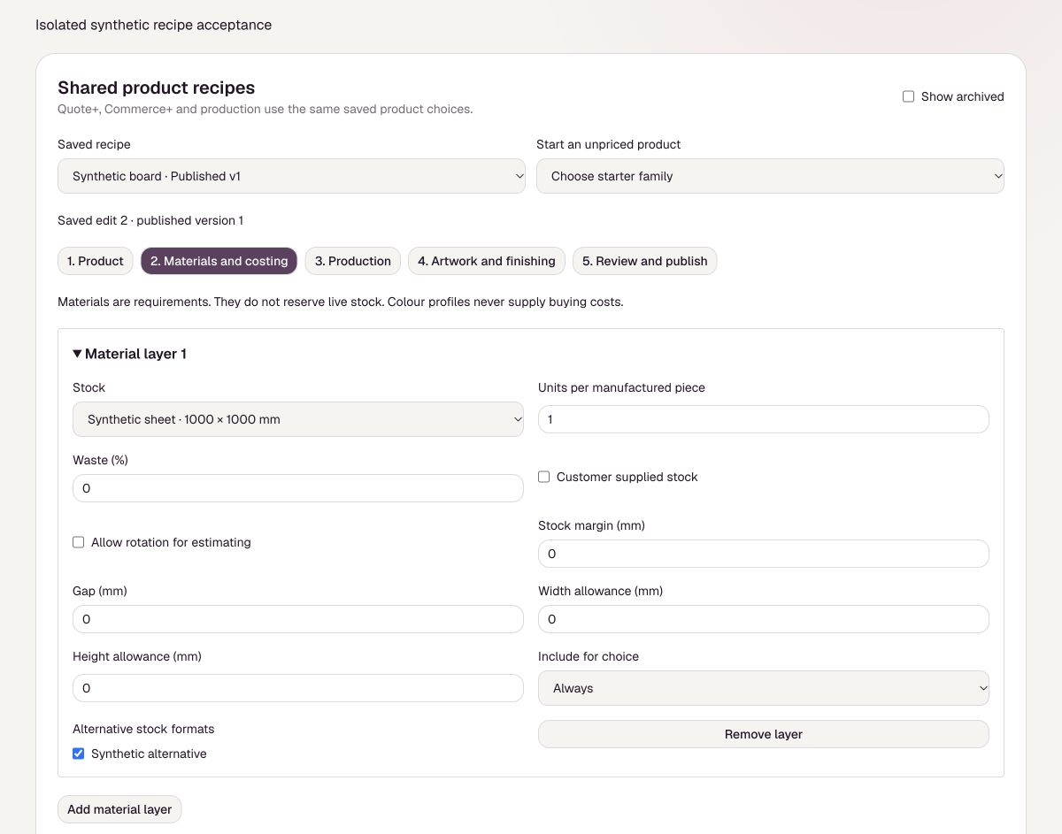 Illustrative material layer controls for stock and allowances